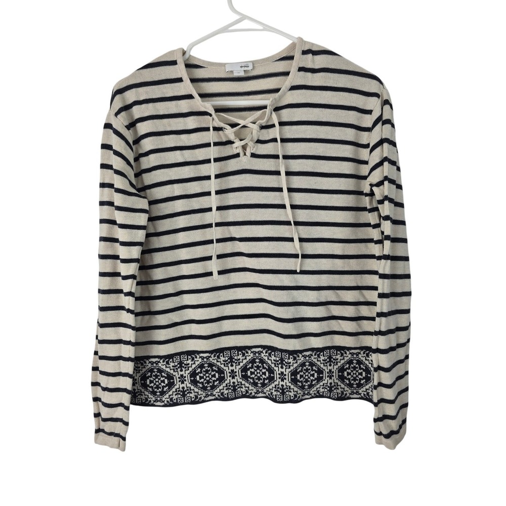 J.Jill Lagen Look Boho Sweater XS Womens White Blue Striped V‎ Neck Cotton Blend